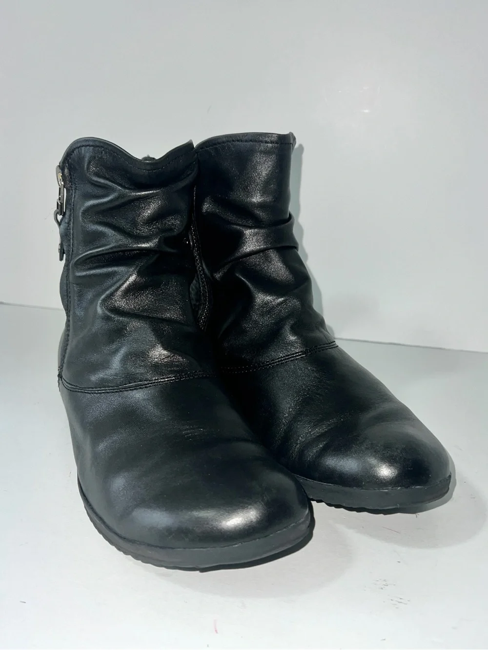 Josef Seibel Naly 24 Black Leather Ankle Boots Warm Lined Side Zip EU 38 US 7.5